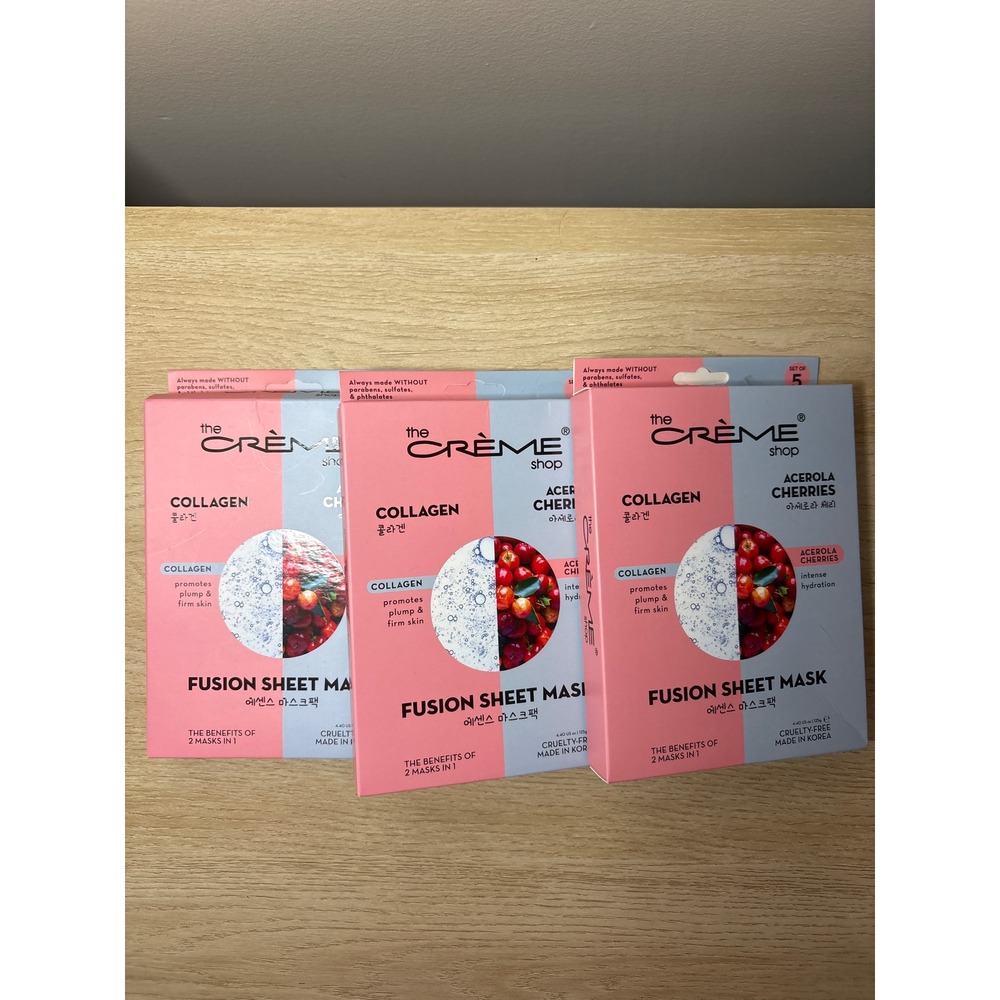 The Creme Shop Collagen Acerola Cherries Fusion Sheet Mask 3 Pack 15 Masks Total